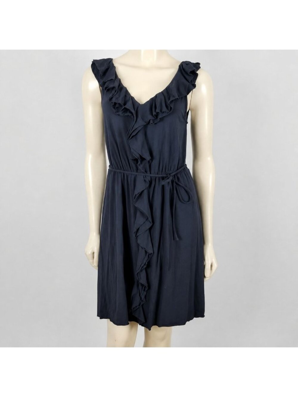 J Crew elastic waist ruffled dark gray sleeveless dress M
